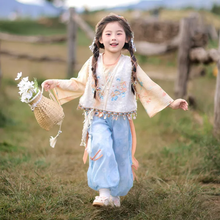 儿童秋季新款唐装女童女孩国风汉服新中式古风古装中国民族风套装