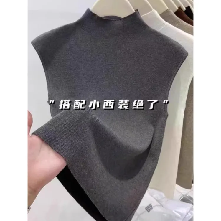 半高领无袖针织衫女春季叠穿西装内搭修身打底衫短款坎肩背心上衣