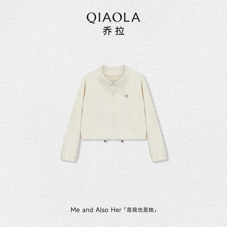 QIAOLA/乔拉【小奶砖】秋冬季双面奥粒绒立领防风拉链加厚百搭外套