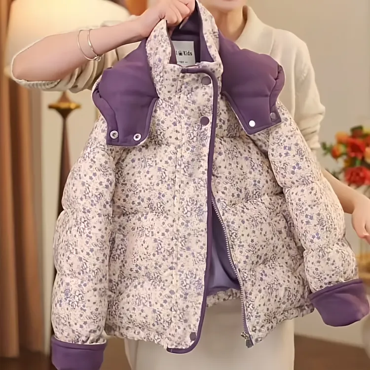 女童加厚碎花棉服冬装2025新洋气加厚羽绒棉衣中大童棉袄过冬外套