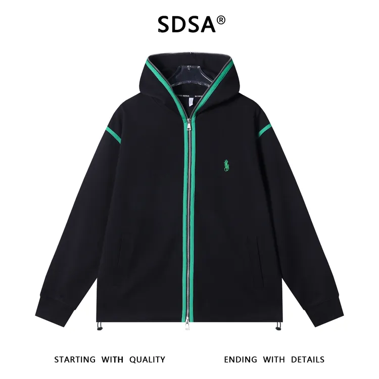 SDSA秋冬新款痞帅男装撞色织带刺绣标拉链连帽下摆松紧设计百搭潮