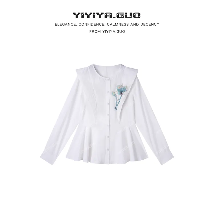 yiyiya.Guo艺艺吖【法绣·玫瑰留白】款修身显瘦长袖上衣090047SS52