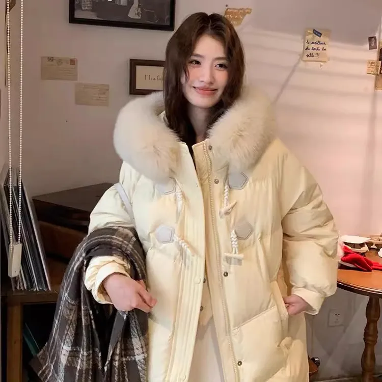 羽绒服女2025冬季新款加厚鸭绒中长款设计感时尚大毛领保暖上衣女