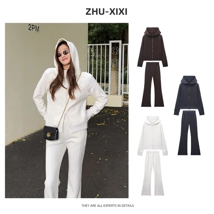 祝喜喜【腿精休闲套装】LULU家运动显瘦高腰阔腿直筒连帽卫衣套装