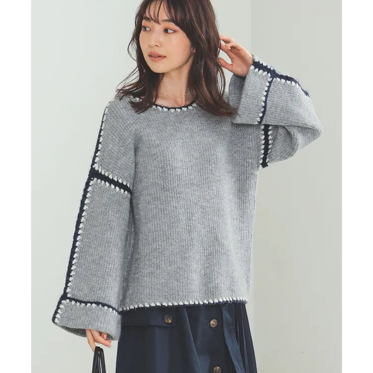  【MonTendre】秋季新款 B 休闲百搭手工缝制上衣宽松拼色针织衫
