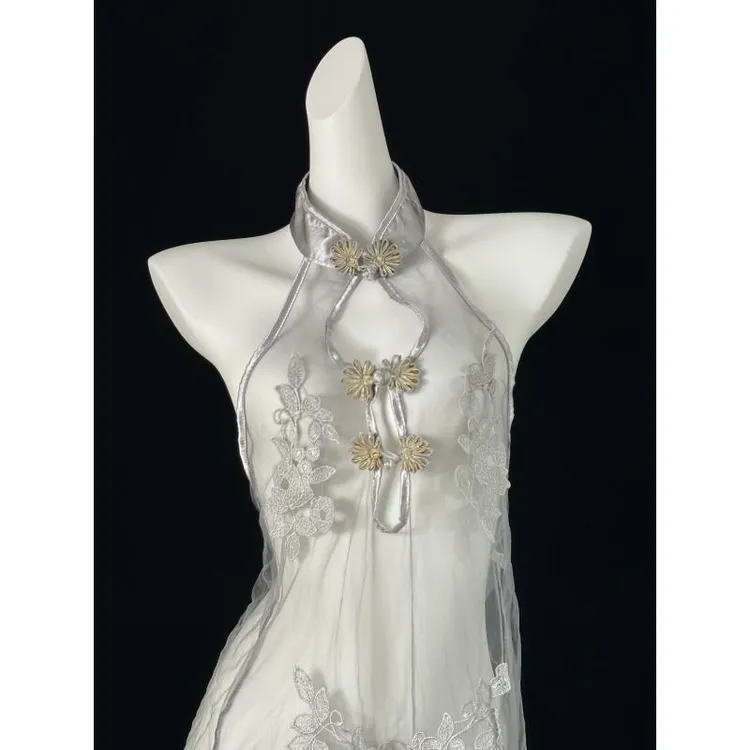 【SanRi】低吟蕾丝镂空流苏透视旗袍睡裙战袍吊带睡裙情侣战袍纯欲