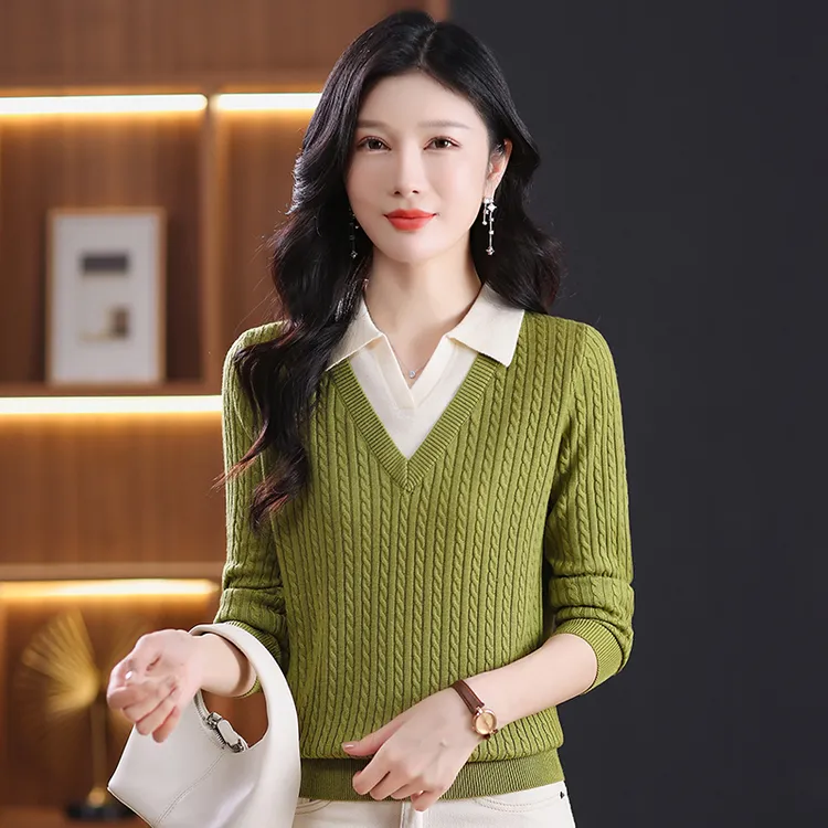 洋气毛衣针织衫女秋冬新款常规假两件长袖羊毛衫宽松百搭时尚打底