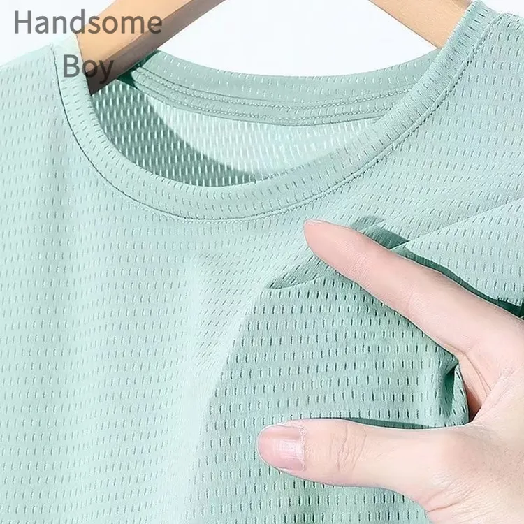 冰丝凉感透气速干网眼短袖T恤新款男士爸爸秋季健身运动半袖上衣