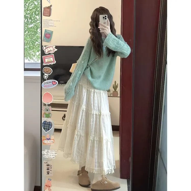 高级感韩系穿搭搭配一整套法式气质套装长袖针织衫女半身裙两件套