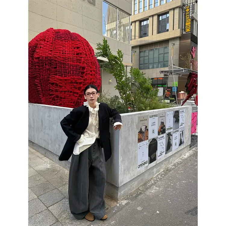 韩版通勤风修身显瘦百搭时尚内搭宽松外套上衣休闲阔腿长裤套装女