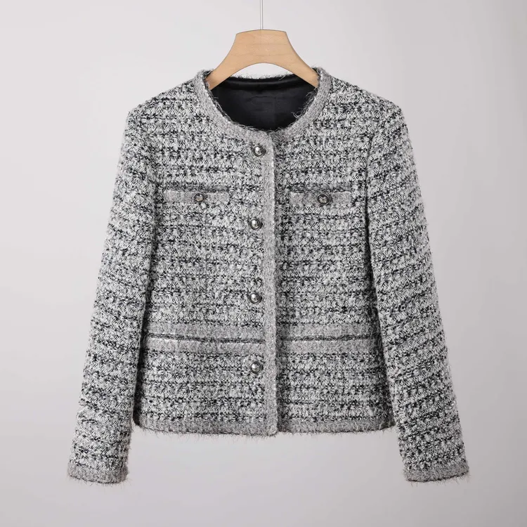 小香风时尚短款外套女2025秋冬新款气质百搭绵羊毛混纺纽扣上衣