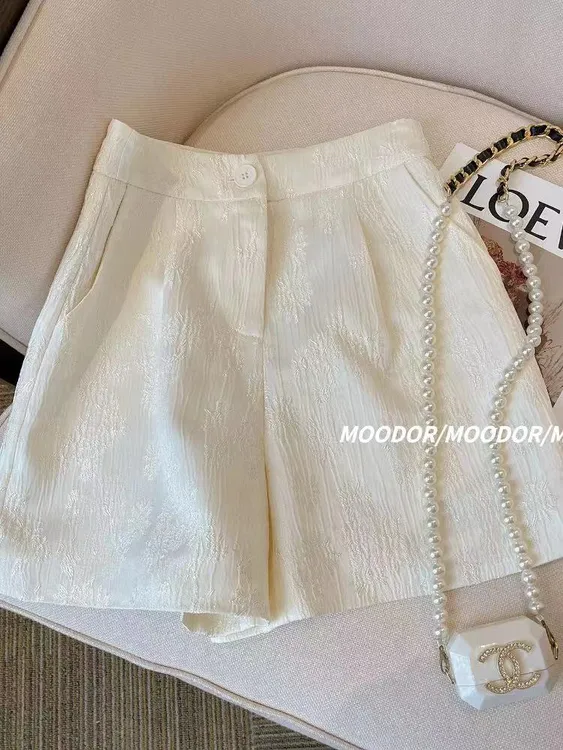 新中式复古提花短裤女2025春季新款高腰休闲宽松设计感A字阔腿裤