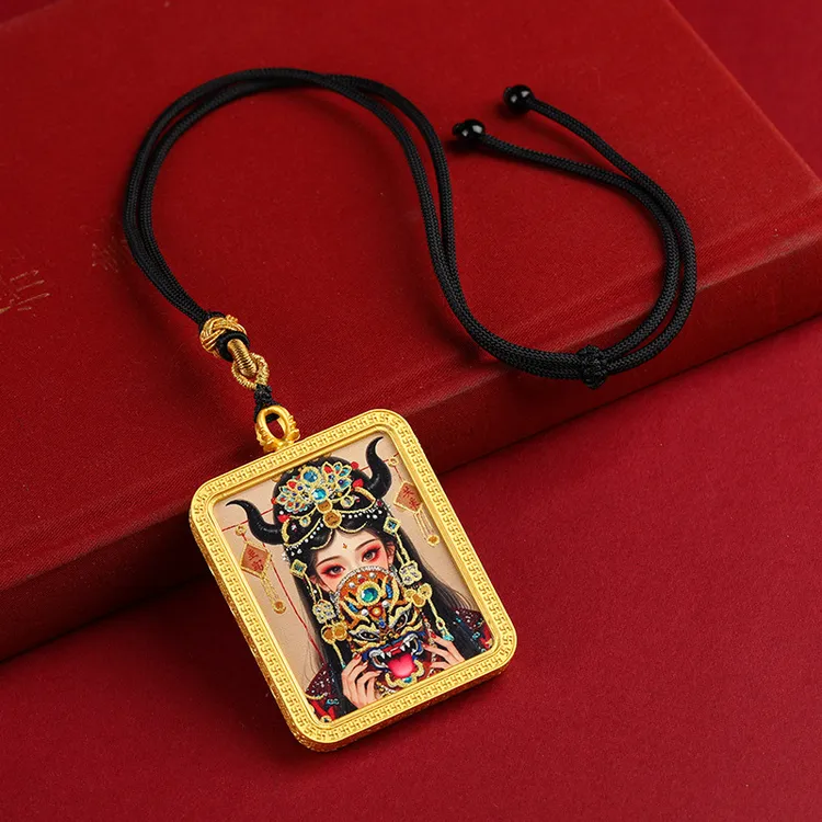 藏式唐卡半手绘描金前世今生扎基拉姆八大守护唐卡项链简约民族风