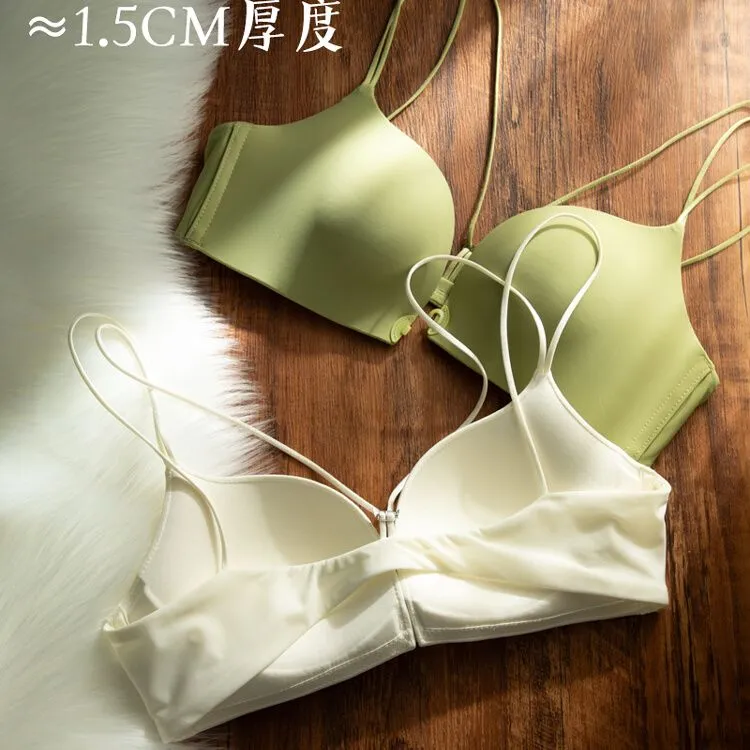 前扣聚拢美背棉垫水袋垫薄款文胸光面透气辣妹风舒适性感夏季小胸