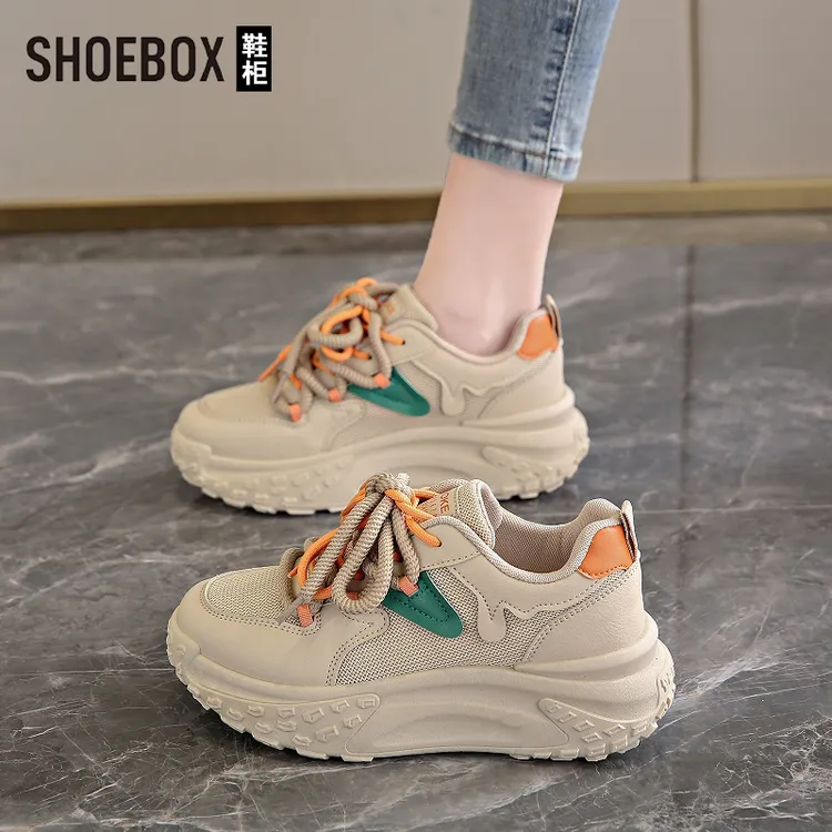 SHOEBOX鞋柜踩屎感单网运动鞋女2025新款夏季百搭透气厚底老爹鞋