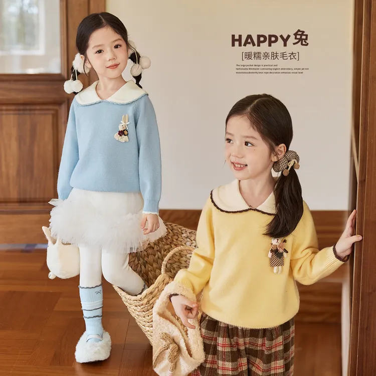 小O宝Okids童装 宝宝娃娃领毛衣女2025新款女童针织衫 OD594181