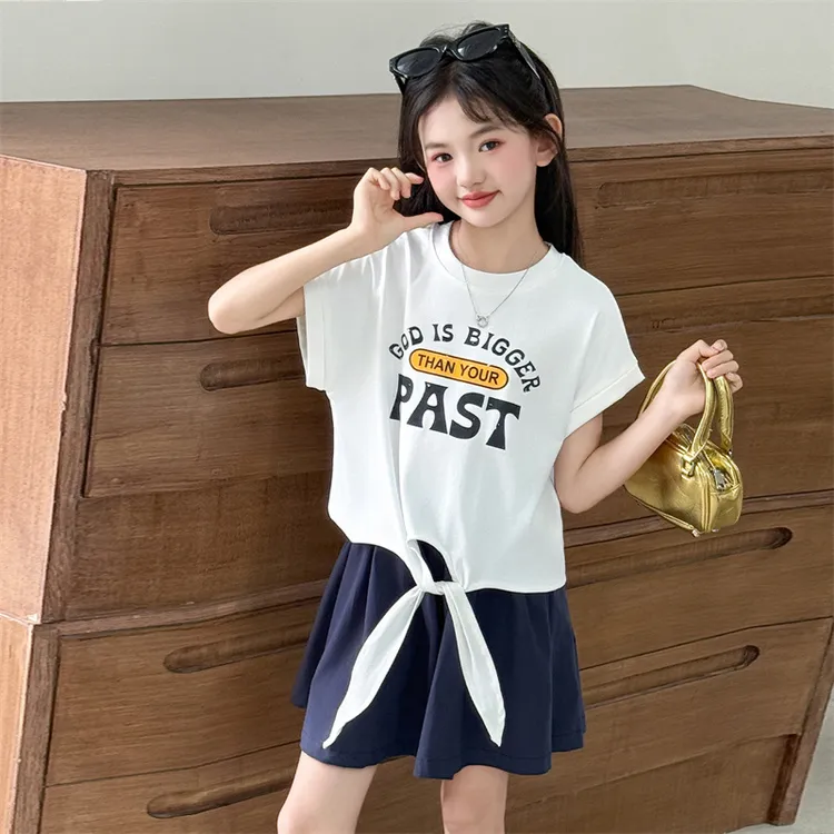 女童夏季套装韩系百搭2025新款中大童女孩字母短袖短裤两件套
