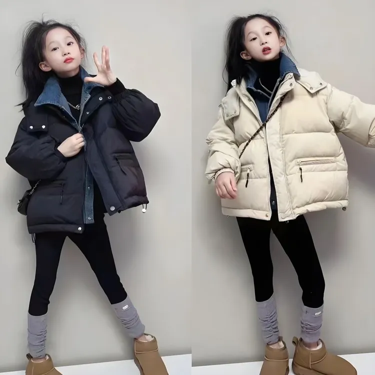 女童冬装棉服2025新款童装假两件儿童冬款棉袄女孩冬季加厚棉衣潮