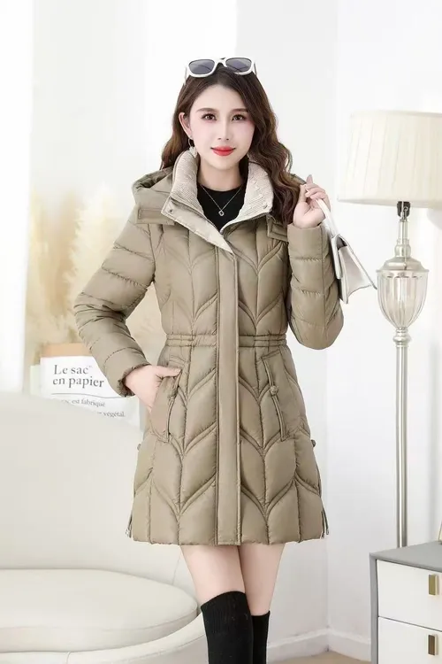 S158  2025新款时尚加绒加厚棉服中长款简约冬季长款秋冬连帽外套