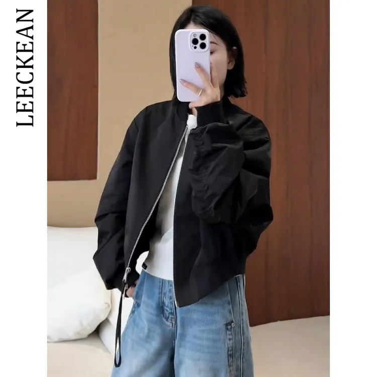 【尖货甄选】高级感纯色拉链短外套女2025秋季新款宽松显瘦夹克上衣