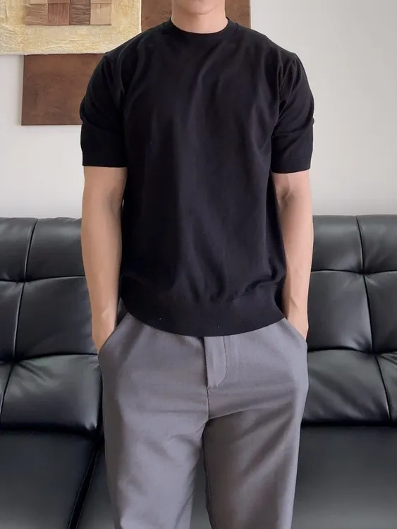 CARELESS夏季美式凉感冰丝珠地透气针织T恤男高弹抗皱老钱风短袖