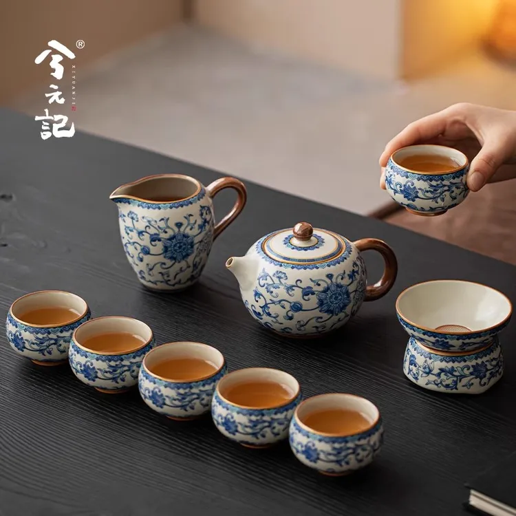 兮元记青花汝窑2025高档全套功夫茶具套装茶壶茶杯家用泡茶器具