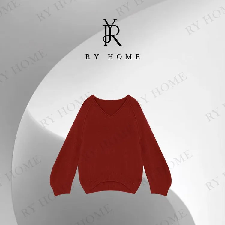【容雨RYHOME】山羊绒＋绵羊毛纯色牛角袖V领毛织衫253M3103