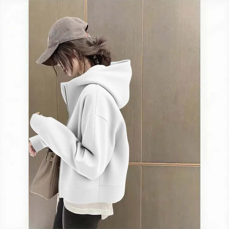 百搭小众常规款宽松休闲显瘦少女风开衫设计感正肩长袖潮连帽卫衣