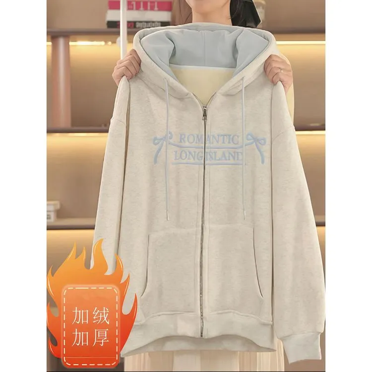 女童秋冬款加厚外套2025新款洋气儿童装加绒开衫上衣女孩连帽卫衣