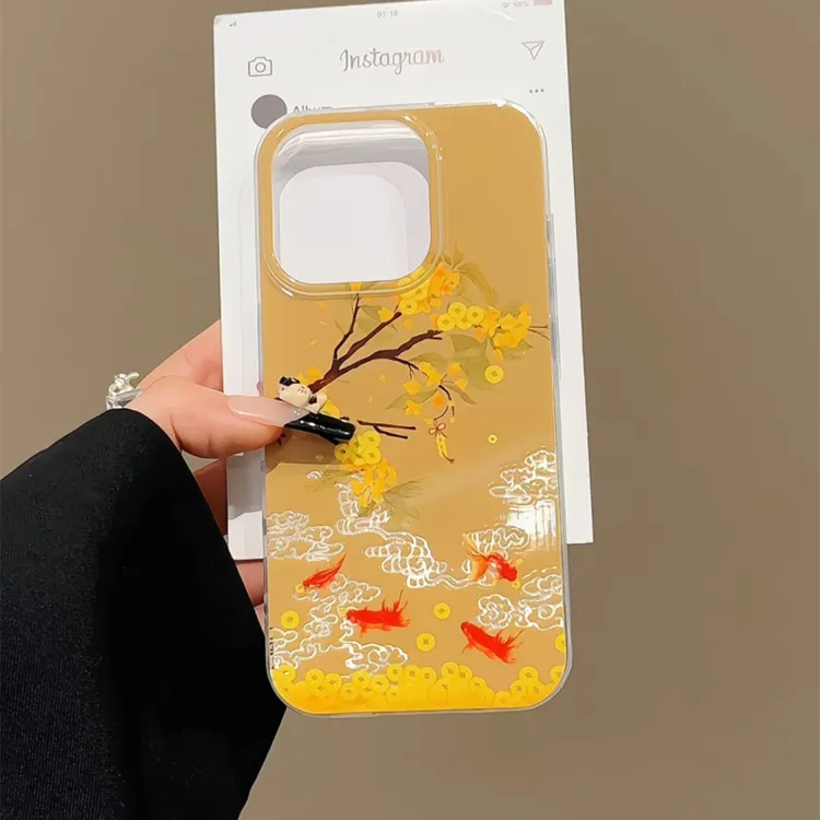 适用苹果16手机壳华为p漩涡IMD钱树鱼小米15女荣耀mate60新款可爱