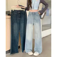 长大码女装2025秋季韩版复古宽松阔腿裤梨型身材显瘦牛仔裤65517
