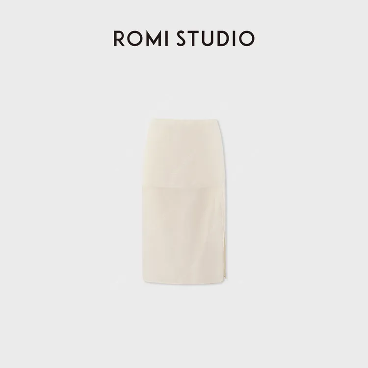 ROMI STUDIO“AB面”羊毛哑光质感中长直筒开叉半身裙 RWDRXG3183