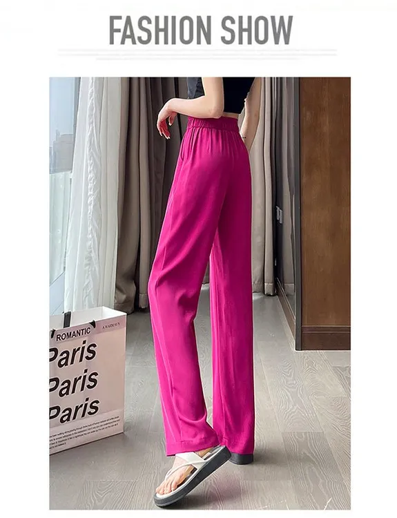 3716高腰夏季休闲裤薄款阔腿裤直筒裤外穿垂感长裤显瘦时尚宽松