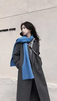 韩版气质中长款时尚绵羊毛大衣气质宽松秋冬女长毛呢子外套0115