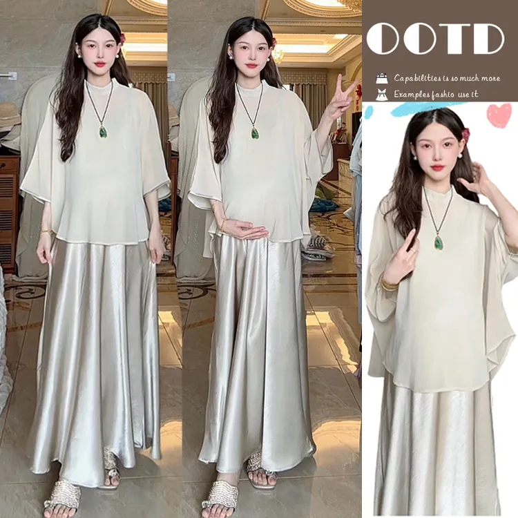 哼哼孕妇套装夏季新款高级感设计感罩衫上衣吊带裙子连衣裙两件套