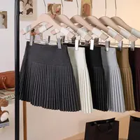 毛呢百褶半身裙女春秋冬新款宽松高腰休闲百搭简约纯色a字短裙子