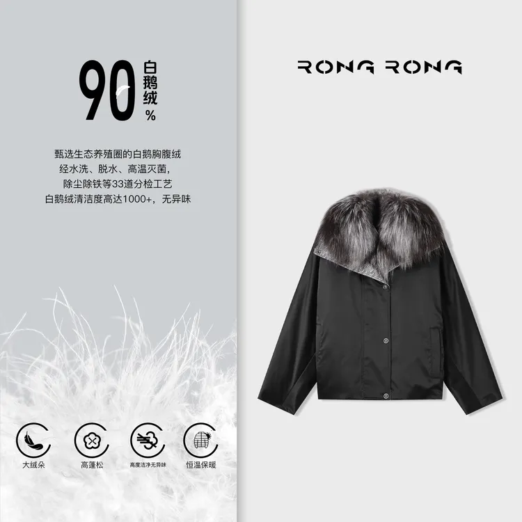 溶溶【淞烟羽】RONGRONG 90白鹅绒大狐狸毛领轻奢小香风羽绒服25851