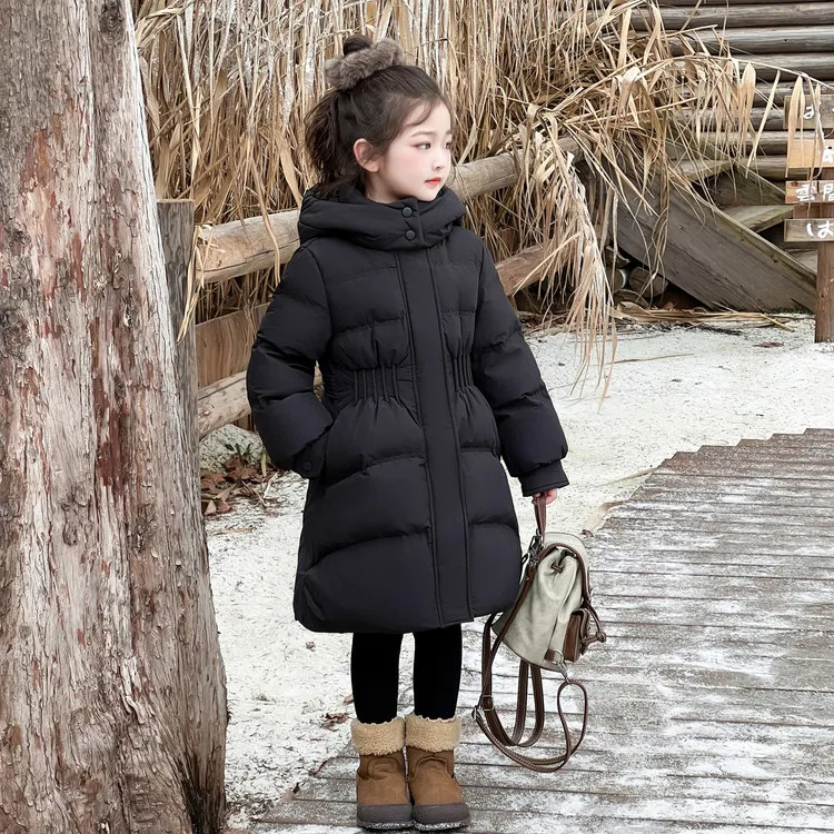 女童羽绒服冬装新款洋气女孩黑色外穿冬季中长款大童外套儿童衣服