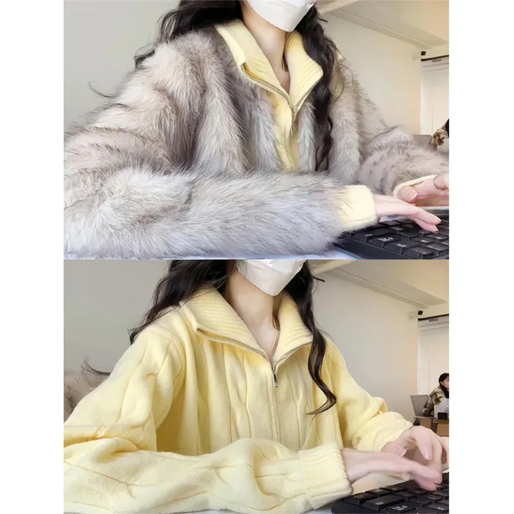 奶黄色超好看翻领加厚毛衣开衫外套女款2025新款秋冬韩系穿搭上衣