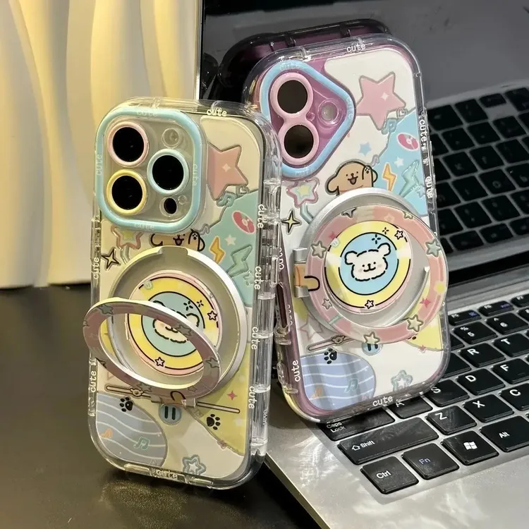 音乐小狗旋转支架适用苹果17promax手机壳华为VIVO小米14网红潮牌