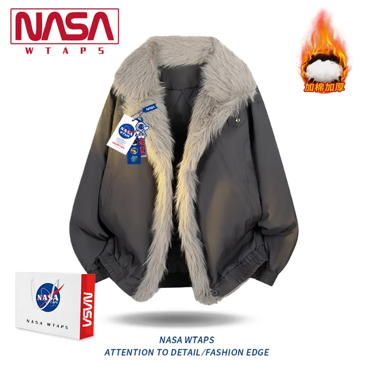NASA WTAPS美式复古座山雕羽绒棉服男款冬季潮牌宽松毛领棉袄外套