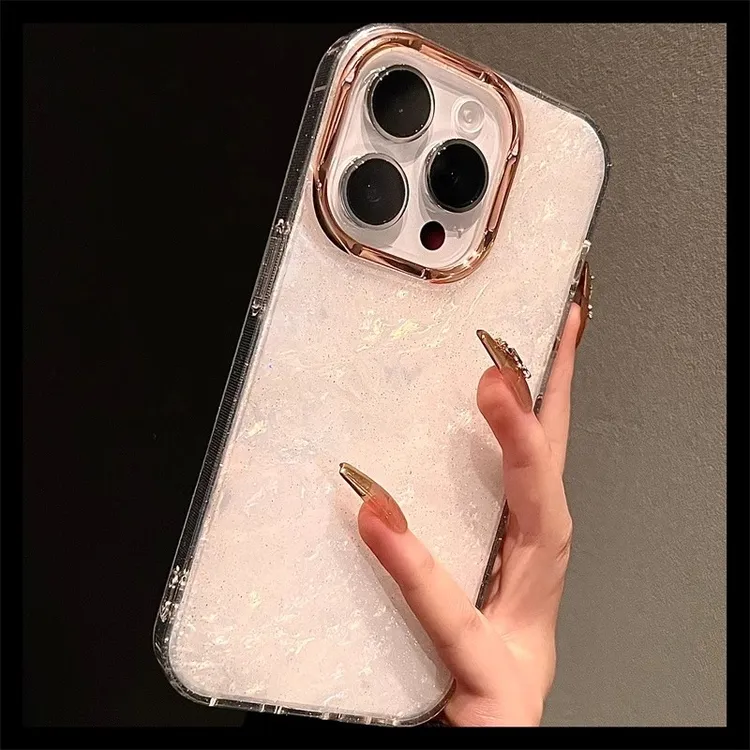 适用苹果16pro手机壳透明贝壳纹ins风大孔镜头奢华网红17高级感15