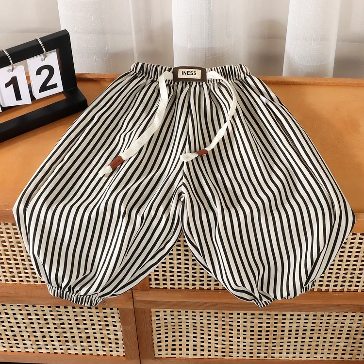 冰丝麻夏季防蚊裤灯笼裤宽松休闲裤条纹百搭童宽松裤子潮流薄款