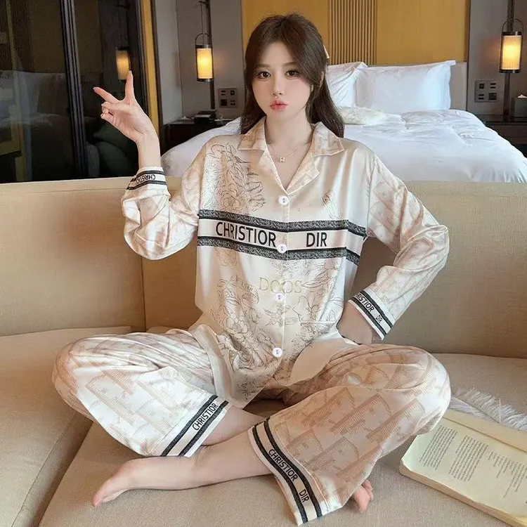 【粉丝专享】轻奢睡衣女春秋季开衫长袖长裤加大宽松家居服套装797