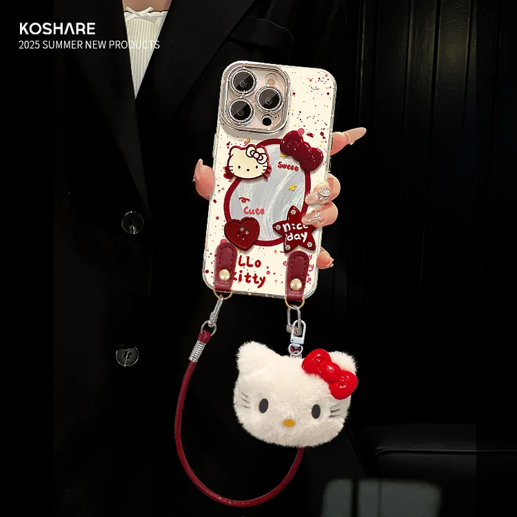 KT公仔适用于苹果17华为vivo/oppo小米iPhone16精孔羽纱纹手机壳