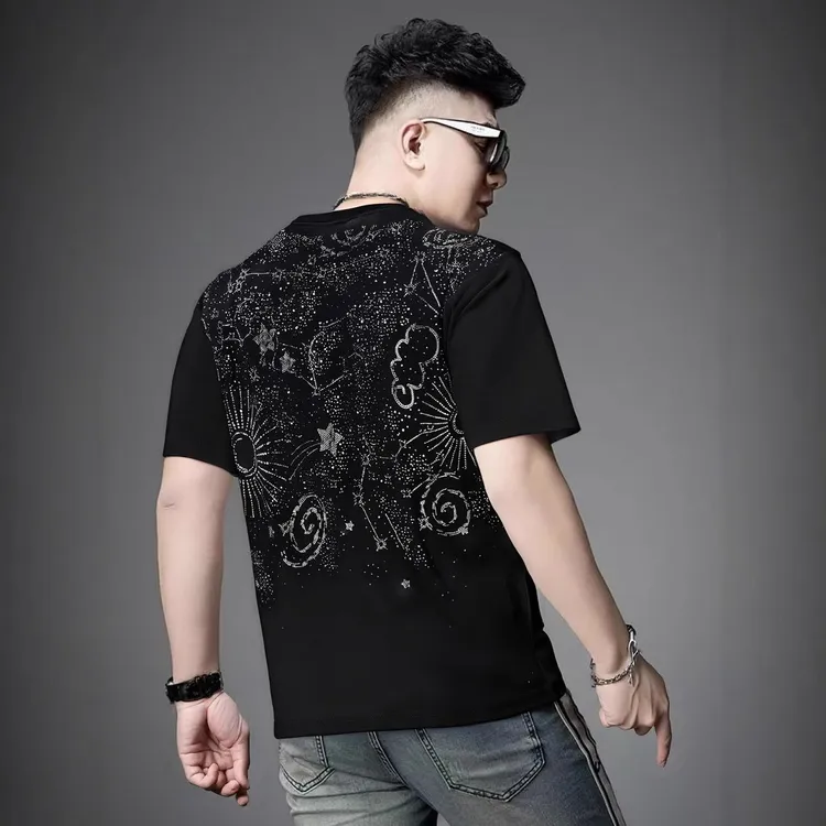 法尔利格夏季新款欧货潮流微阔宽松青年男士短袖T恤时尚休闲烫钻