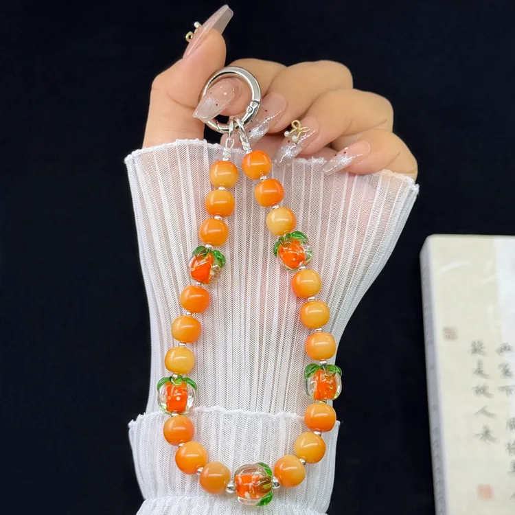 彩珠菩提时尚百搭夜光柿柿如意手腕手机链挂饰通用手机挂件防丢