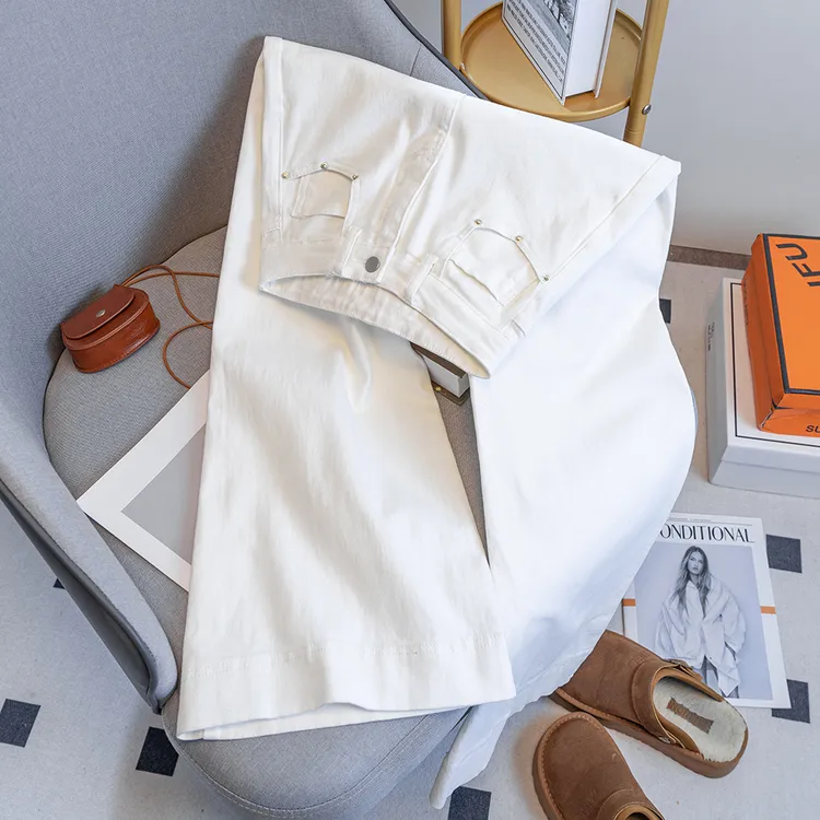 017白色微喇牛仔裤女2025年夏季新款高腰显瘦显高不贴腿小个子喇