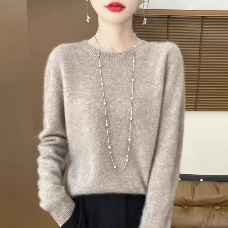 秋冬新款正品羊毛衫女士套头圆领纯色显瘦针织毛衣内搭保暖打底衫
