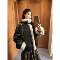 【HRG】秋冬季节时尚百搭外穿黑色毛领长袖短外套26985